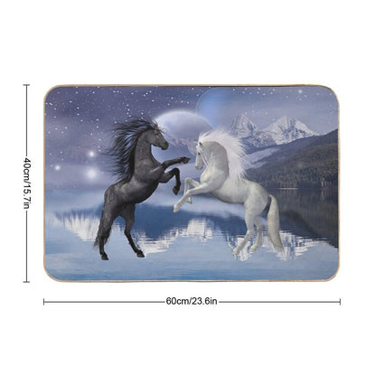 Horses And Moon  Easy Maintenance Bath Mat