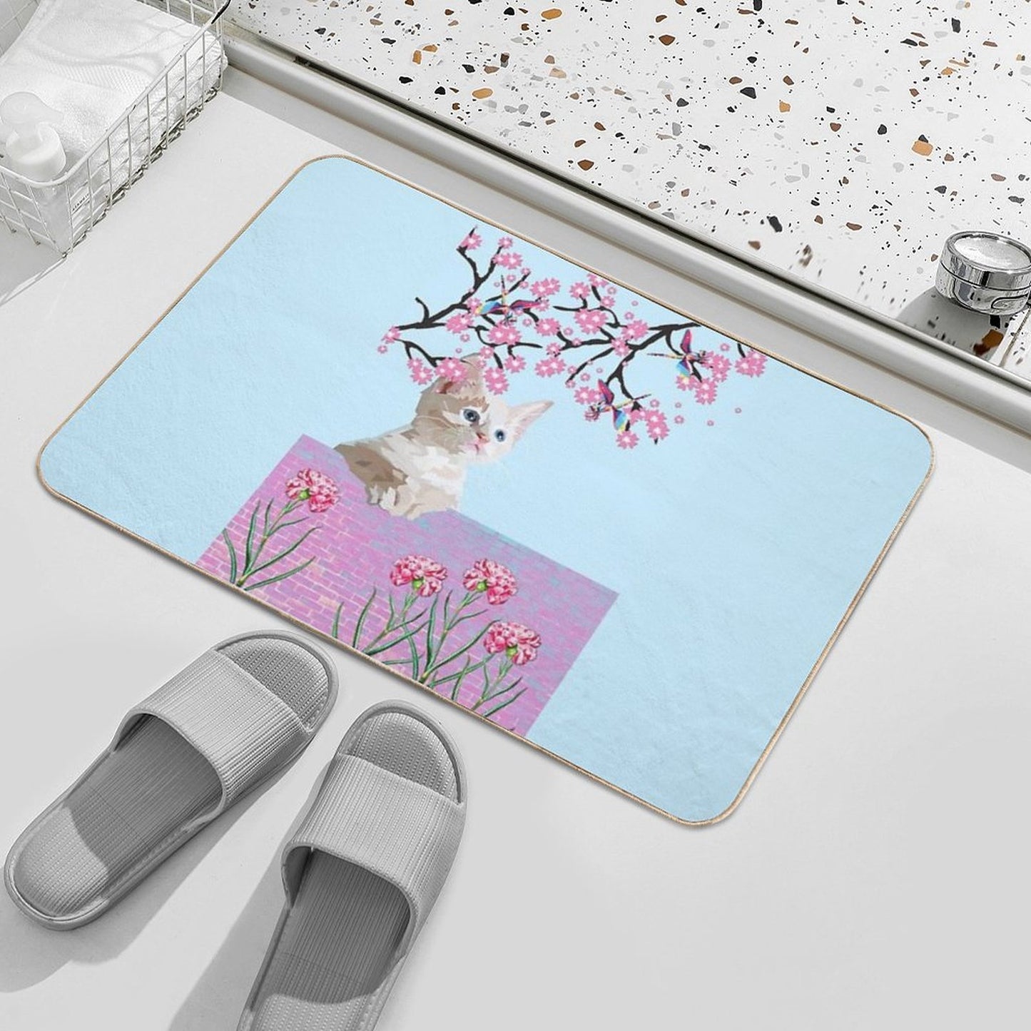 KITTY CAT AND DRAGONFLIES  Non-Slip Bath Mat