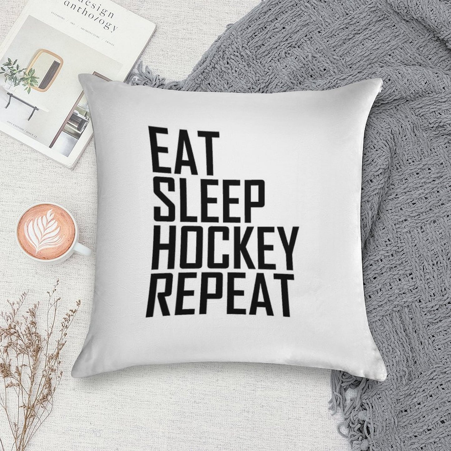 Eat Sleep Hockey Repeat- Hockey Lover Design Soft Skin-Friendly Throw Pillow