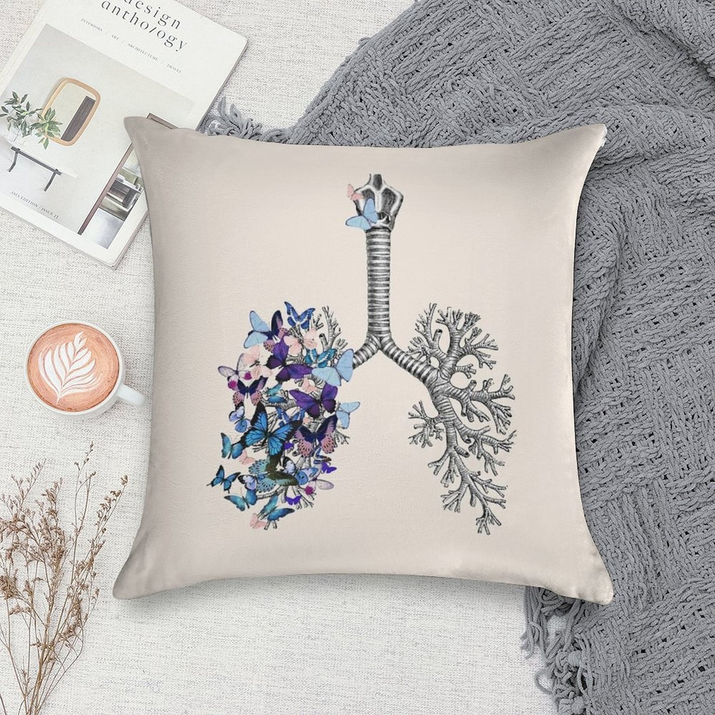 Flowers Lung, Floral Leaves, Lungs,healthy Lung, Lungs Cancer, Respiratory Therapist, Cystic Fibrosis Soft High-Density Material Throw Pillow