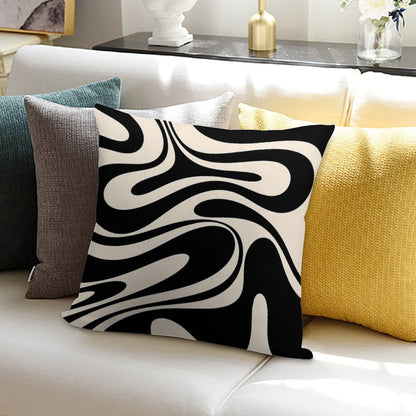 Retro Fantasy Swirl Abstract in Black And Almond Cream Soft Durable Construction Throw Pillow