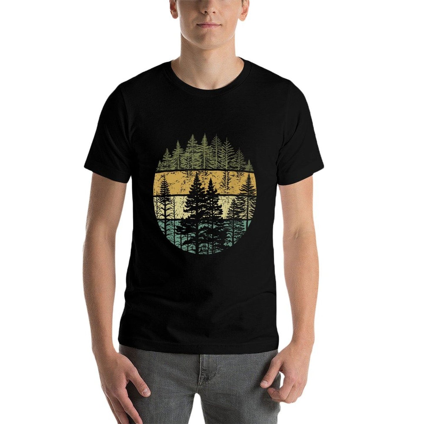 Retro Forest Trees Outdoors Nature Women Men Vintage Graphic  Graphic-printed T-Shirt