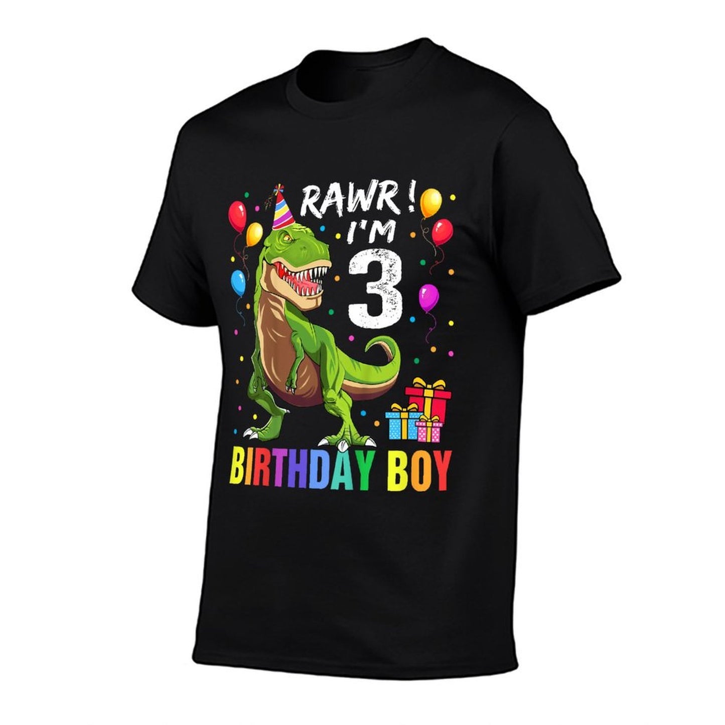 Kids 3 Year Old 3rd Birthday Boy T Rex Dinosaur  Heathered Texture T-Shirt