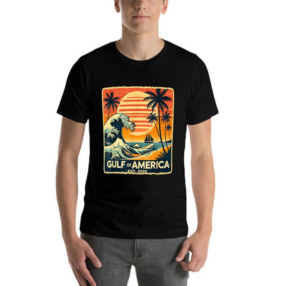 Retro Gulf Of USA America Est 2025 American Flag July 4th Heathered Texture T-Shirt