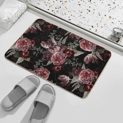 Dutch Vintage Midnight Roses And Tulips Pattern Botanical Night Garden Nightgarden  Fade-Resistant Bath Mat