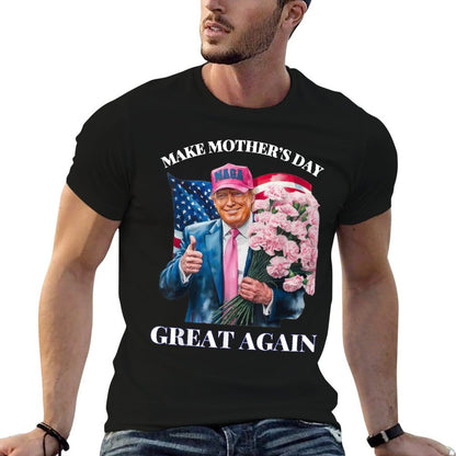 Funny Trump Make Mother&#39;s Day Great Again Flower USA  Ribbed Collar T-Shirt