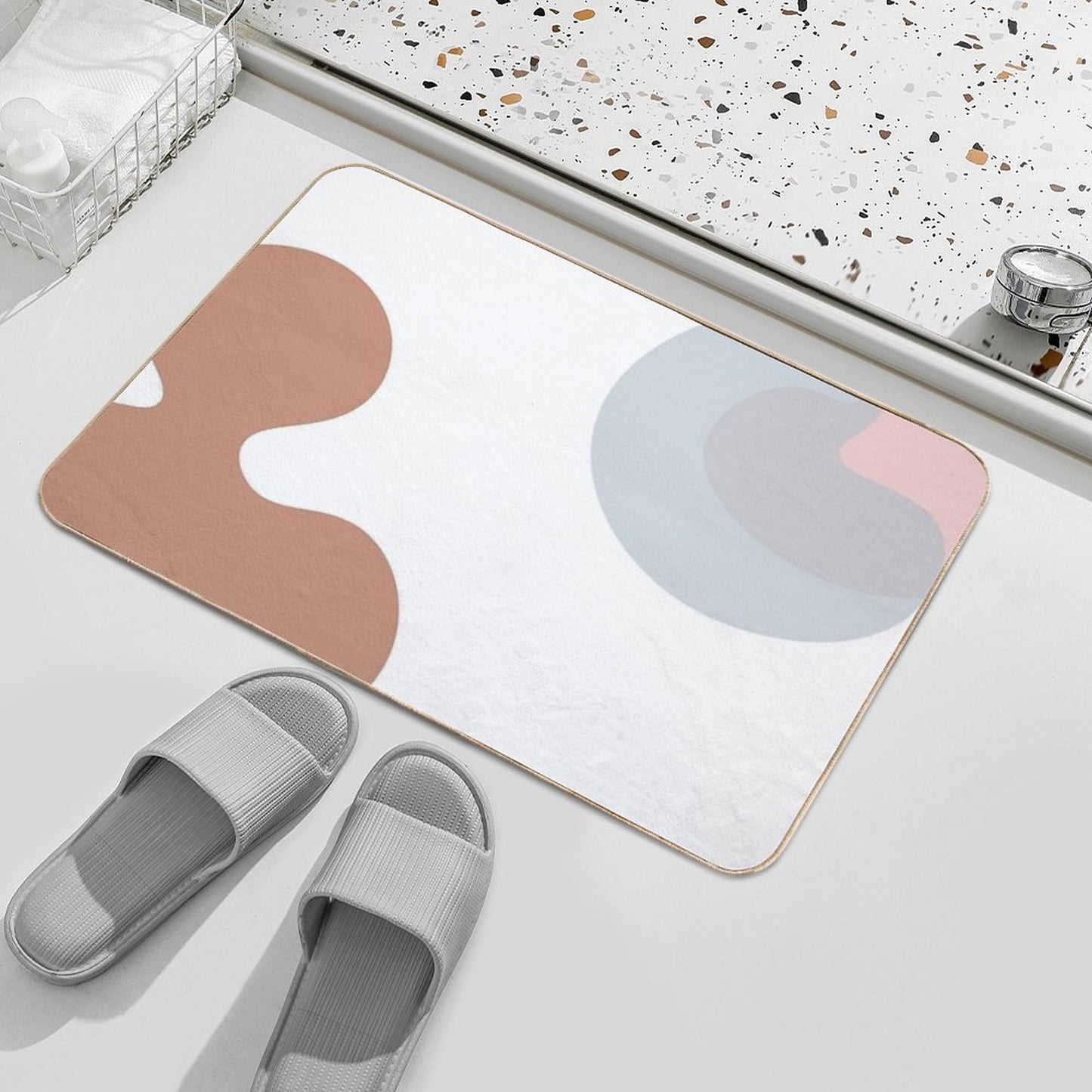 Abstract Hand-drawn Sketch The Contours of Modern Contemporary Boho Elements Isolated Home Wall Decor Simple.  Slip-Resistant Bath Mat