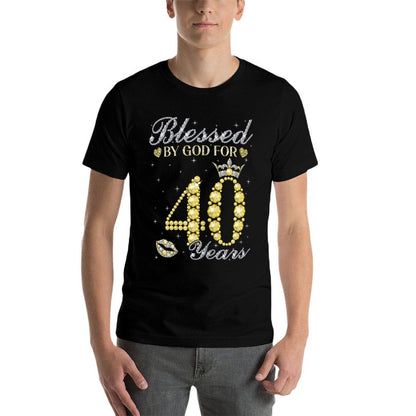 Blessed By God For 40 Years Old Gifts Women 40th Birthday  Heathered Texture T-Shirt