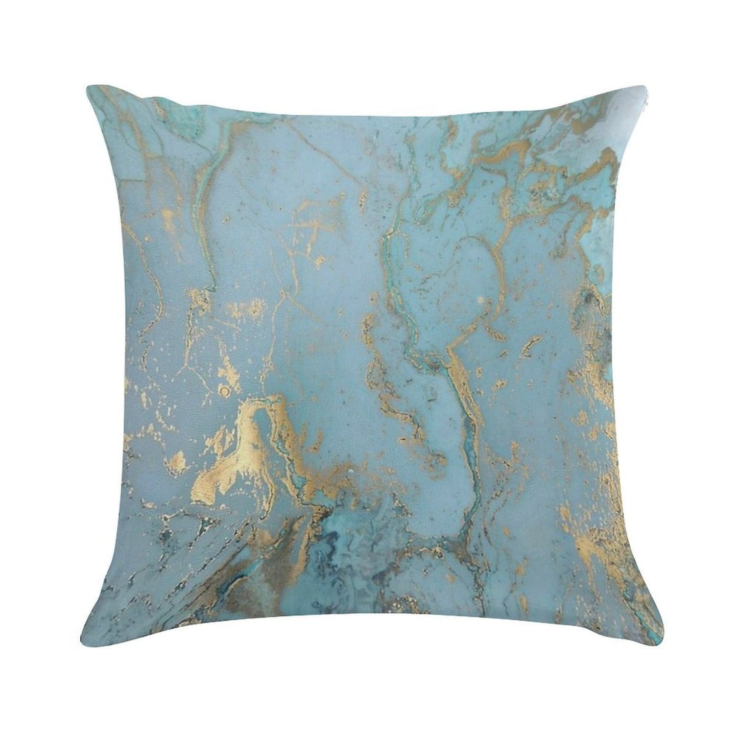 Marble Design - Gold Effect - Turquoise Blue, Teal Marbling Soft Ultra-Soft Texture Throw Pillow