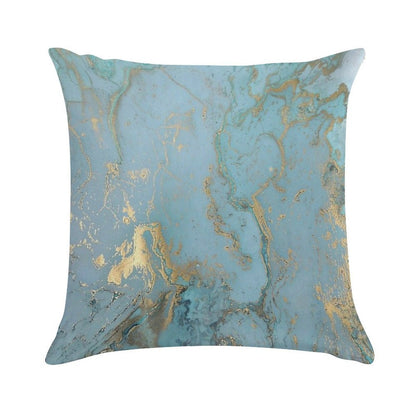 Marble Design - Gold Effect - Turquoise Blue, Teal Marbling Soft Ultra-Soft Texture Throw Pillow