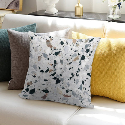 Terrazzo Black, White, Grey And Bronze Soft High-Density Material Throw Pillow