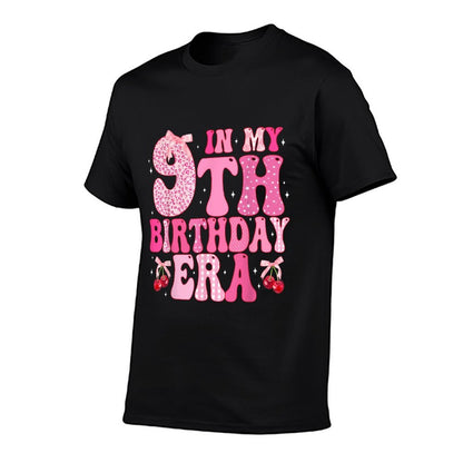 Kids In My 9th Birthday Era Girl Coquette Bow Cherry Theme  Tagless Design T-Shirt