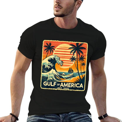 Retro Gulf Of USA America Est 2025 American Flag July 4th Heathered Texture T-Shirt