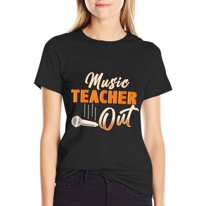Retired Music Teacher Out Mic Drop Musician Retirement  Polyester Blend T-Shirt