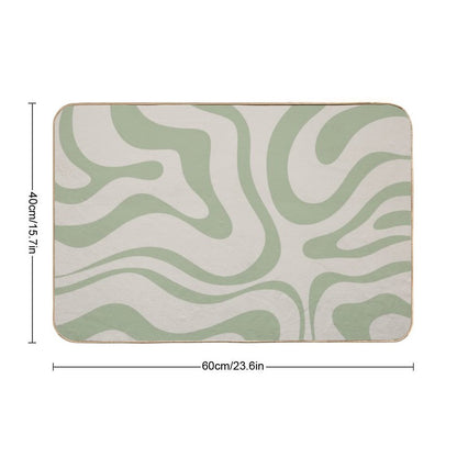 Liquid Swirl Abstract Pattern in Beige And Sage Green Durable Bath Mat