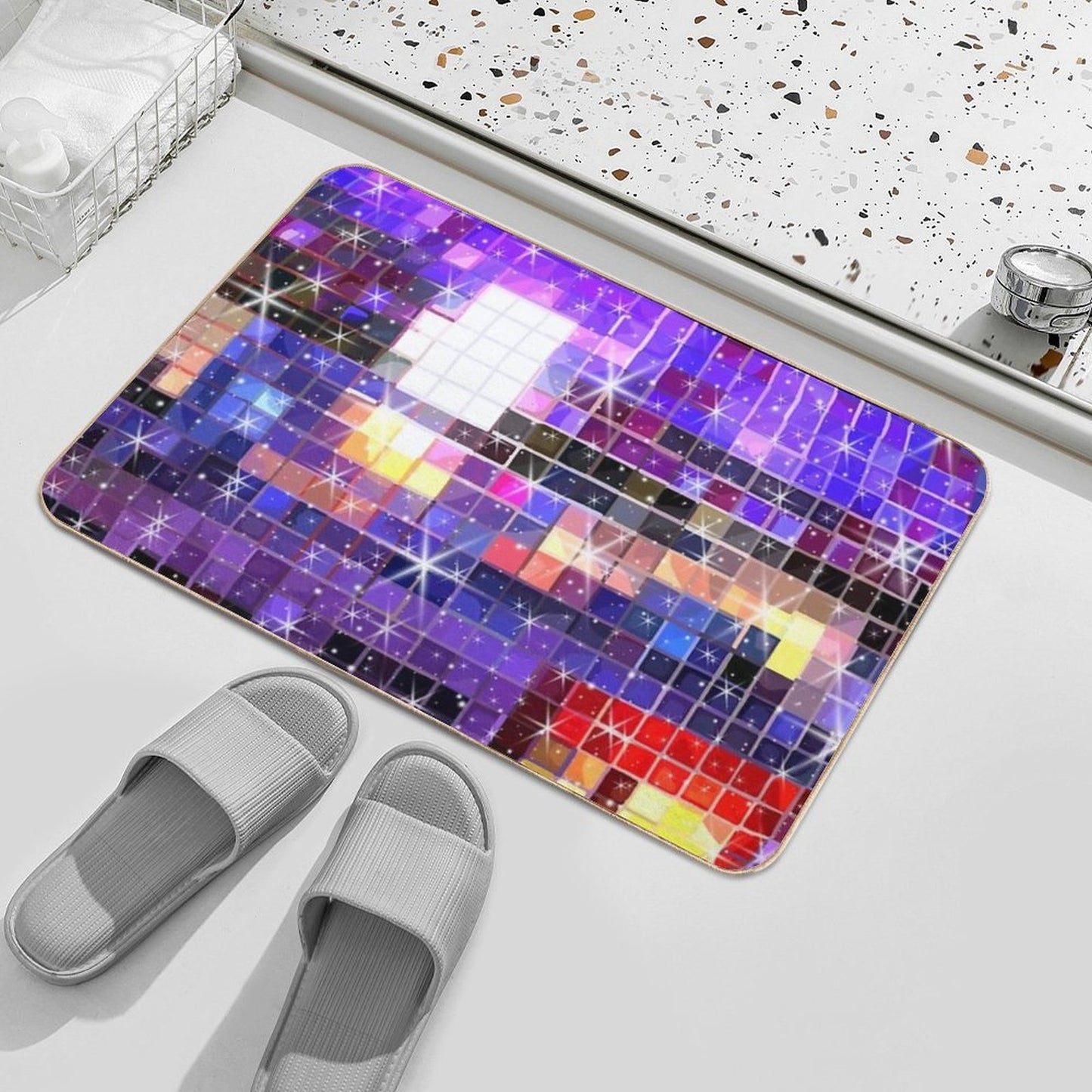 Twinkle 70s Disco Ball Pattern  Slip-Resistant Bath Mat