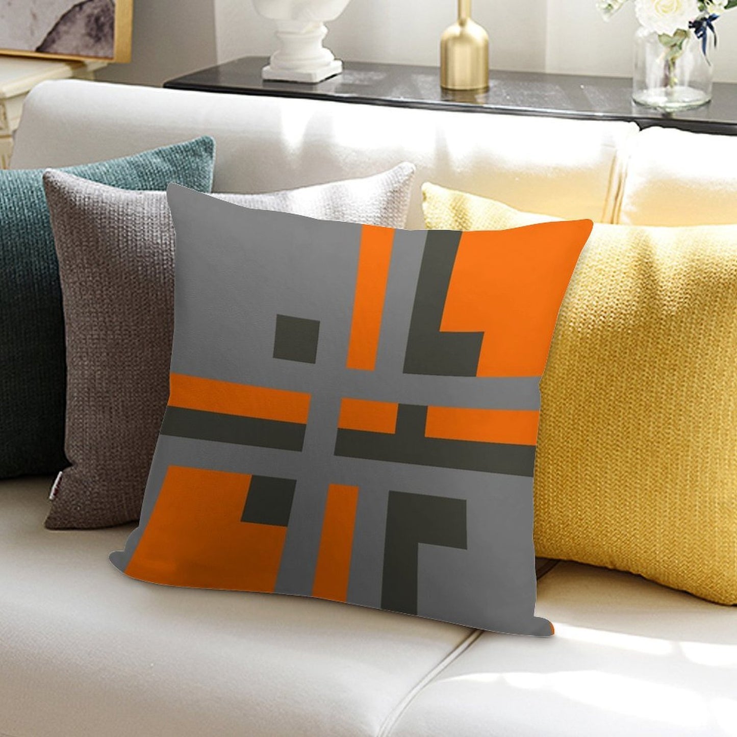 Divine Color Block Grey And Orange 01 Soft Style Accent Throw Pillow