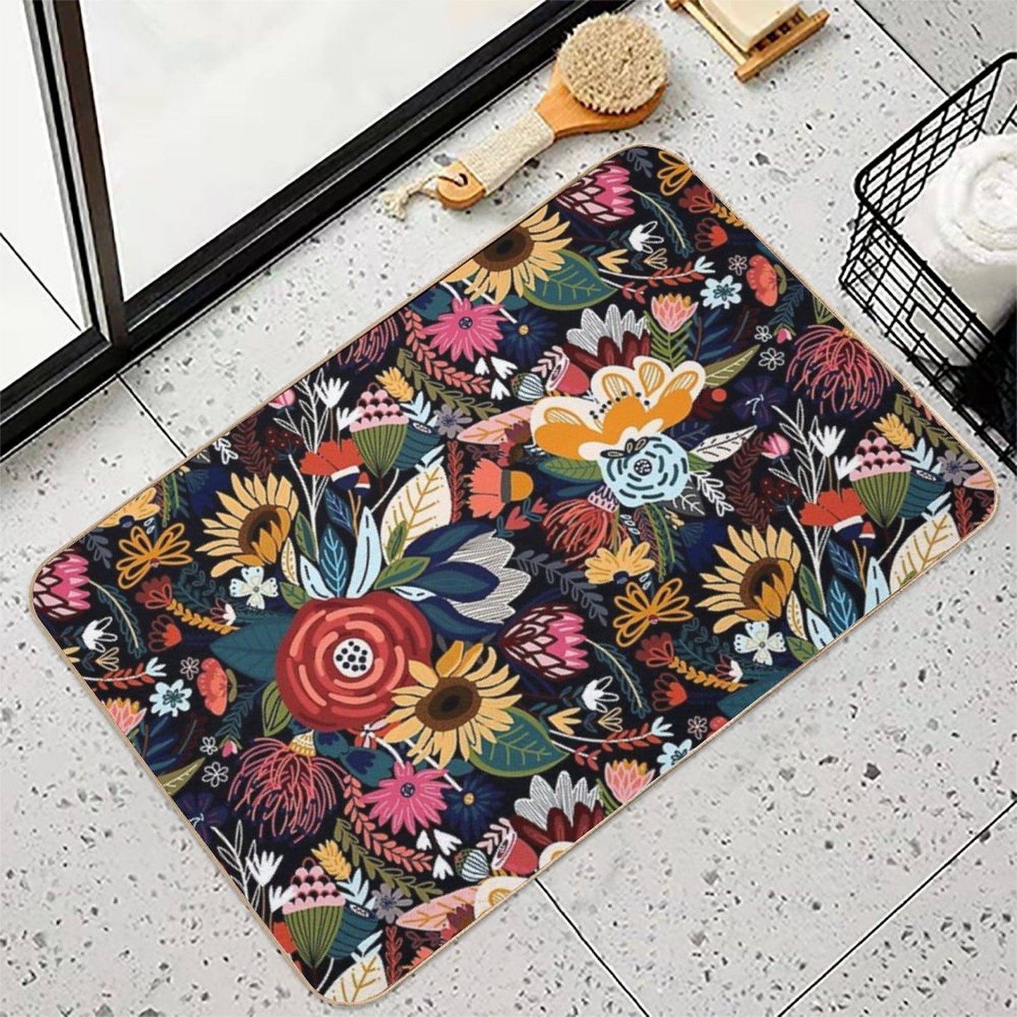 Popping Moody Floral  Stain-Proof Bath Mat