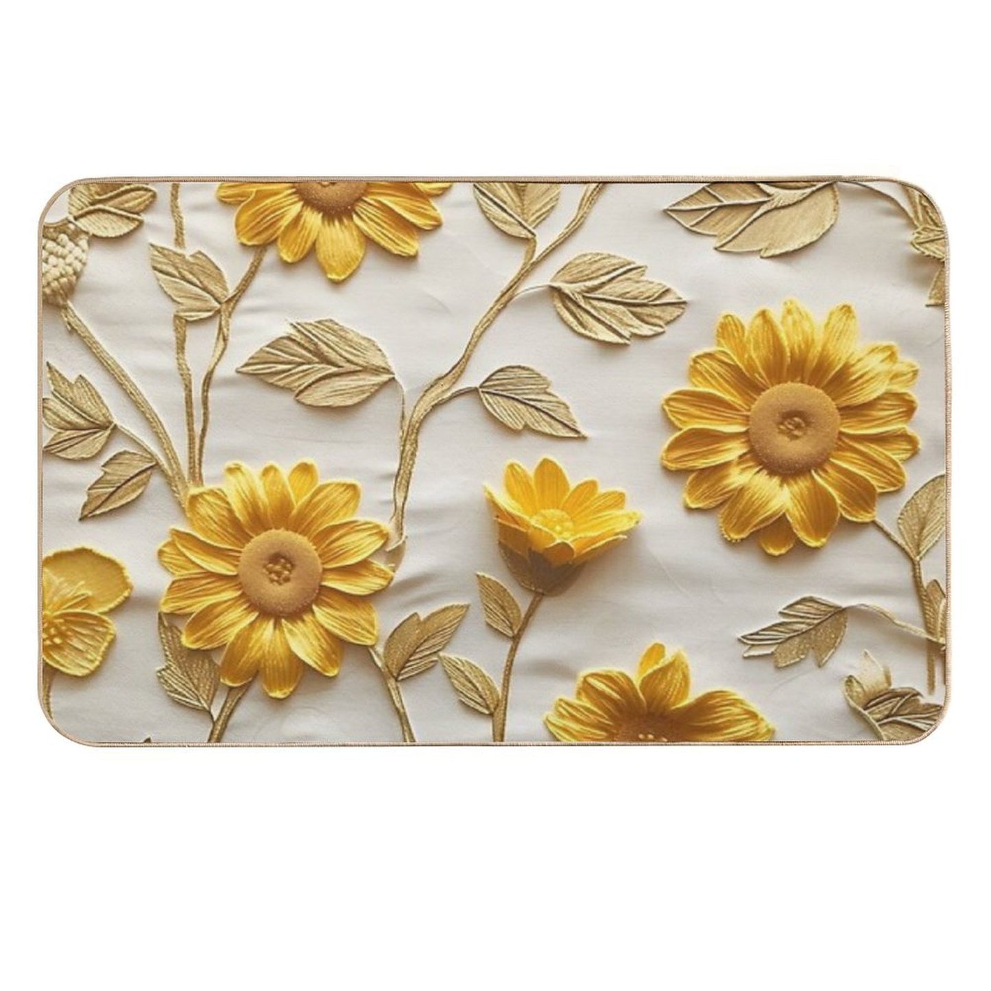 Textured Yellow And White Sunflower Pattern  Slip-Resistant Bath Mat