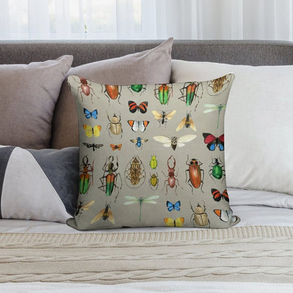 The Usual Suspects - Insects on Grey - Watercolour Bugs Pattern by Cecca Designs Soft High-Density Material Throw Pillow