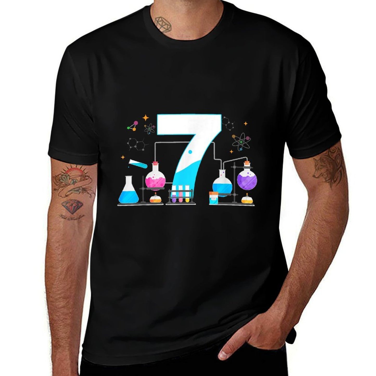 7 Year Old Kids Scientist 7th Birthday Kids Science  Oversized Silhouette T-Shirt