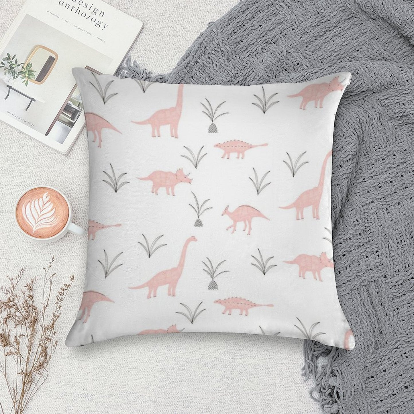 Pink Dinosaurs Soft Shrink-Resistant Throw Pillow