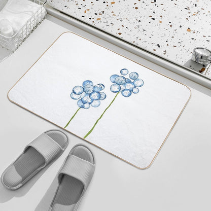 Hand Painted 2 Abstract Indigo Dandelions  Eco-Friendly Bath Mat