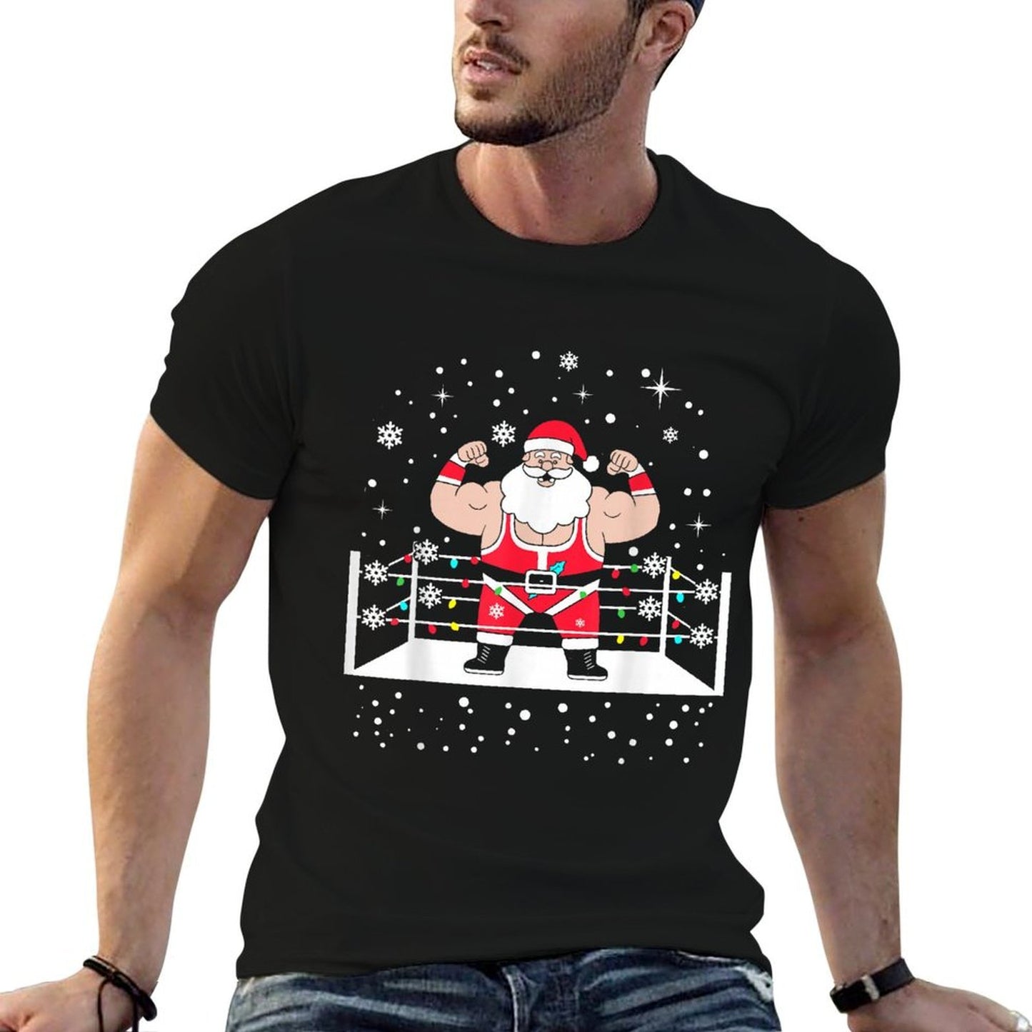 Funny Wrestling Santa Xmas Lights Wrestling Christmas  Durable T-Shirt