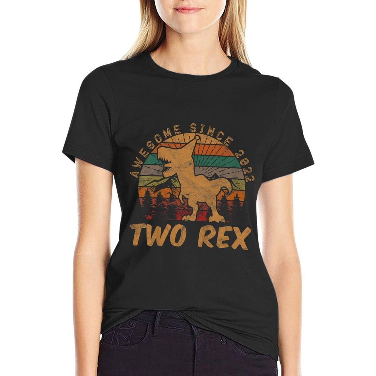 Two Rex 2nd Birthday Gift Second Dinosaur 2 Year Old  Heathered Texture T-Shirt
