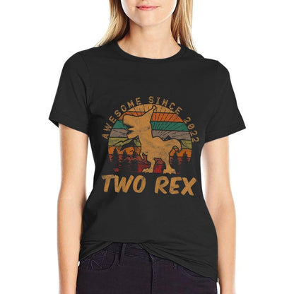 Two Rex 2nd Birthday Gift Second Dinosaur 2 Year Old  Heathered Texture T-Shirt