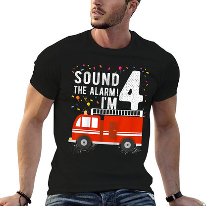 Kids Fire Truck 4th Birthday Boy 4 Year Old Firefighter  Breathable T-Shirt