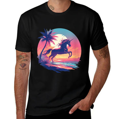 Womens Majestic Sunset Unicorn Art Mystical Creature Fantasy  Oversized Silhouette T-Shirt
