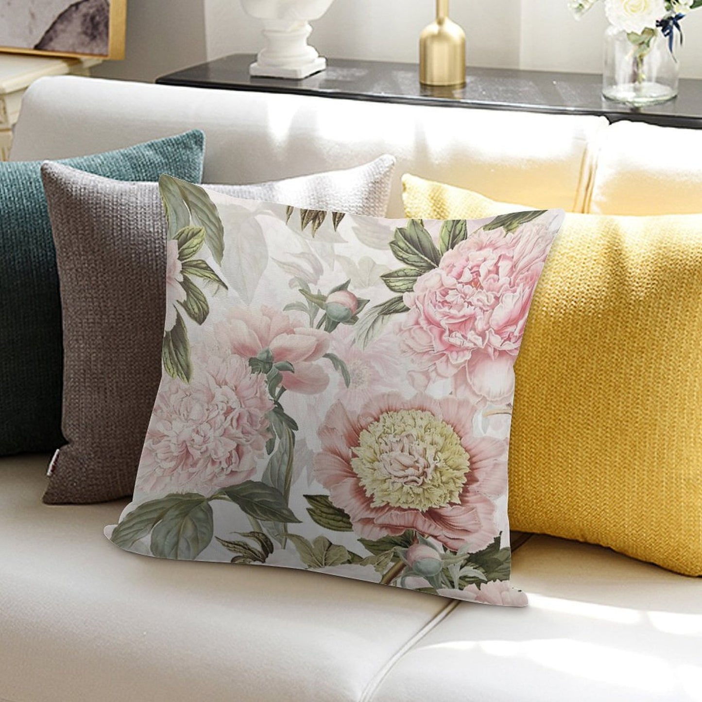 Vintage Botanical Blush Peony Flowers Botanical Garden Pattern Soft Style Accent Throw Pillow