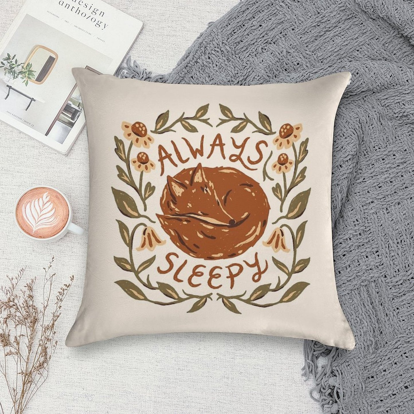Always Sleepy Fox Soft Shrink-Resistant Throw Pillow