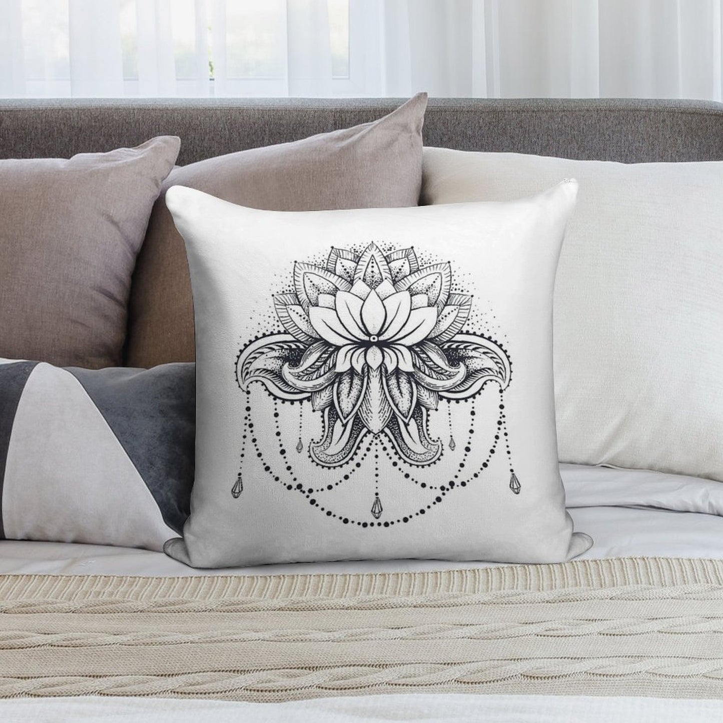 Ornamental Lotus Soft Shrink-Resistant Throw Pillow