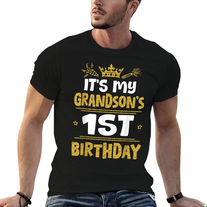 Happy It's My Grandson's 1st Birthday 2024 1 Year Old  High-quality Stitching T-Shirt