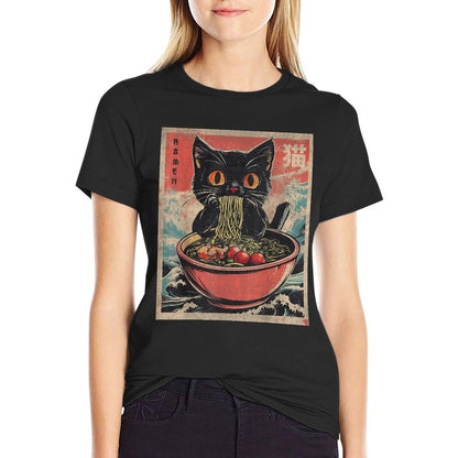 Anime For Men Women Kids Cat Ramen Noodles Unisex Anime Cat Ramen Japanese Funny Graphics Kawaii Cat Anime Gifts Black XS  Heathered Texture T-Shirt
