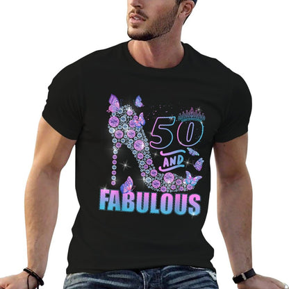 Butterflies High Heels 50 & Fabulous 50th Birthday  Easy-care T-Shirt