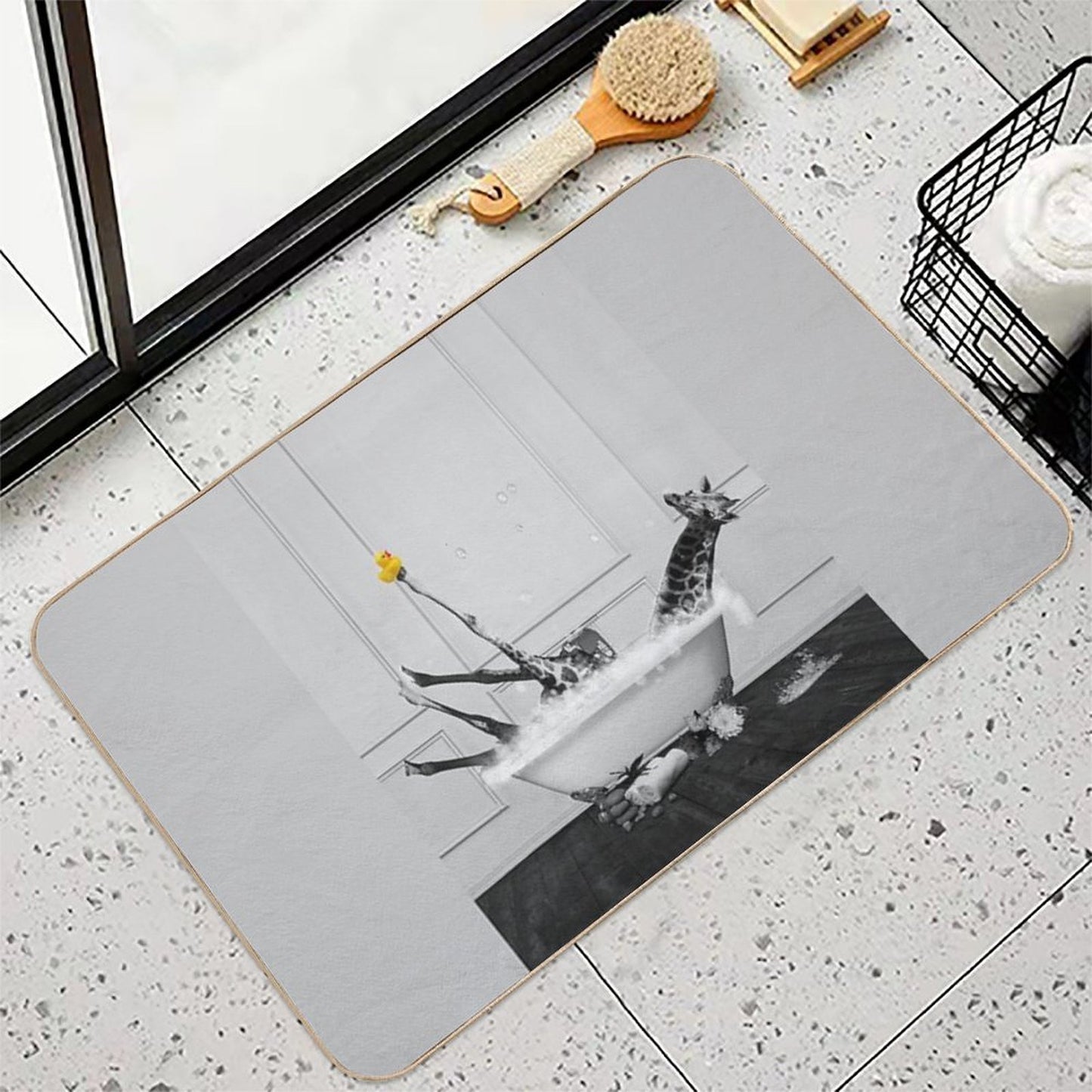 Giraffe on Bathtub Bubble Bath  Slip-Resistant Bath Mat