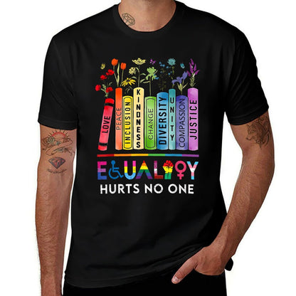 Equality Hurts No One Book Flower Rainbow Pride Month LGBTQ  Relaxed-fit T-Shirt