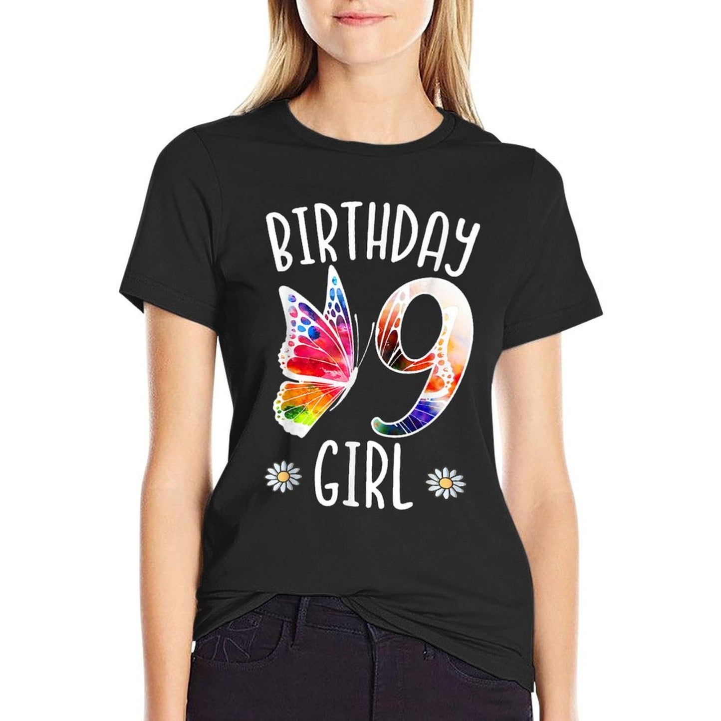 9th Birthday Girl Butterflies 9 Years Old Girls Butterfly  Versatile T-Shirt