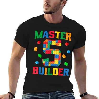 Master Builder 5th Birthday 5 Year Old Brick Building Blocks  Polyester Blend T-Shirt