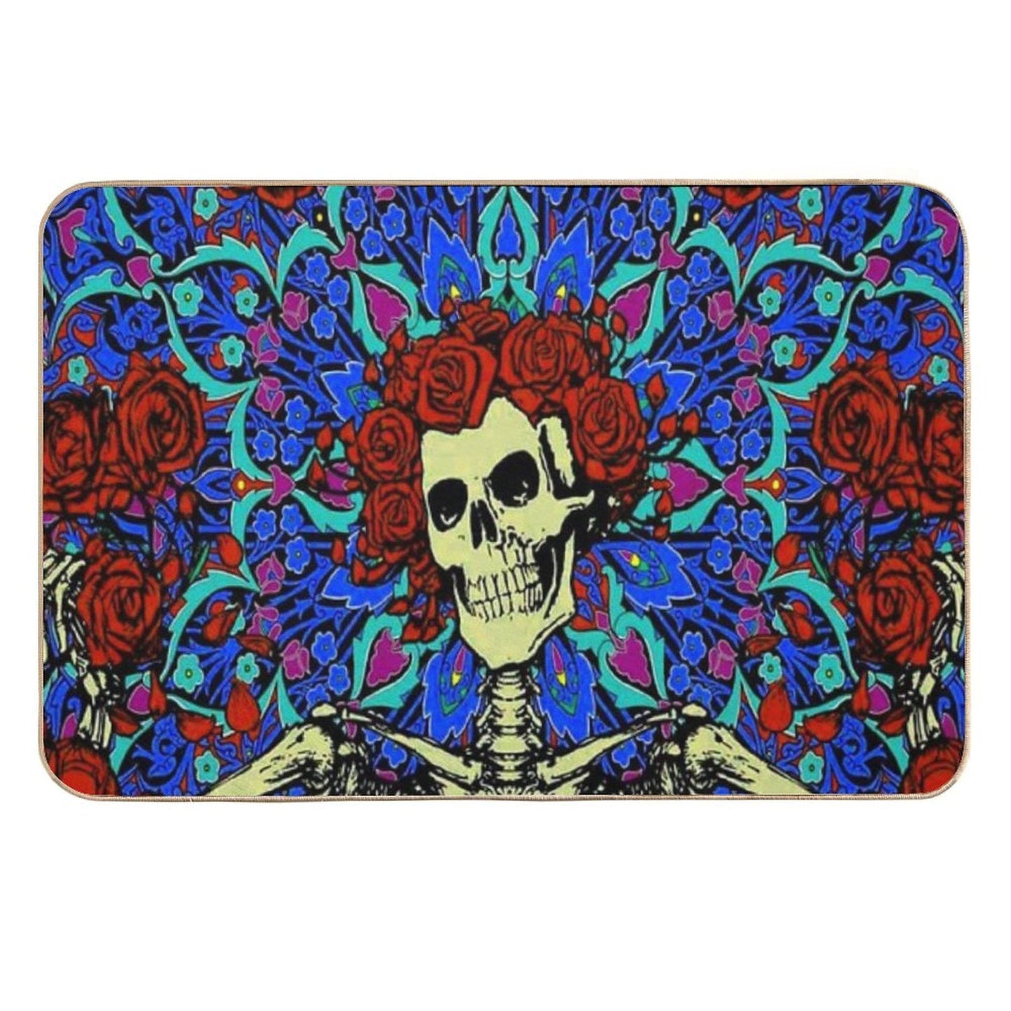 Psychedelic Grateful Day of The Dead Roses Skeleton  Dirt-Trapping Bath Mat