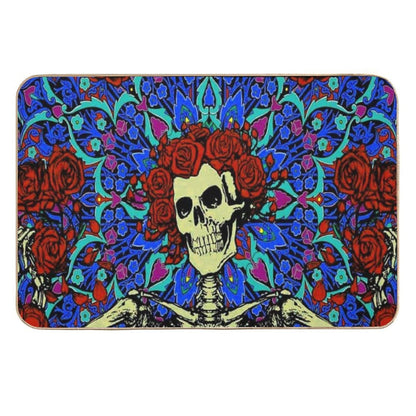 Psychedelic Grateful Day of The Dead Roses Skeleton  Dirt-Trapping Bath Mat