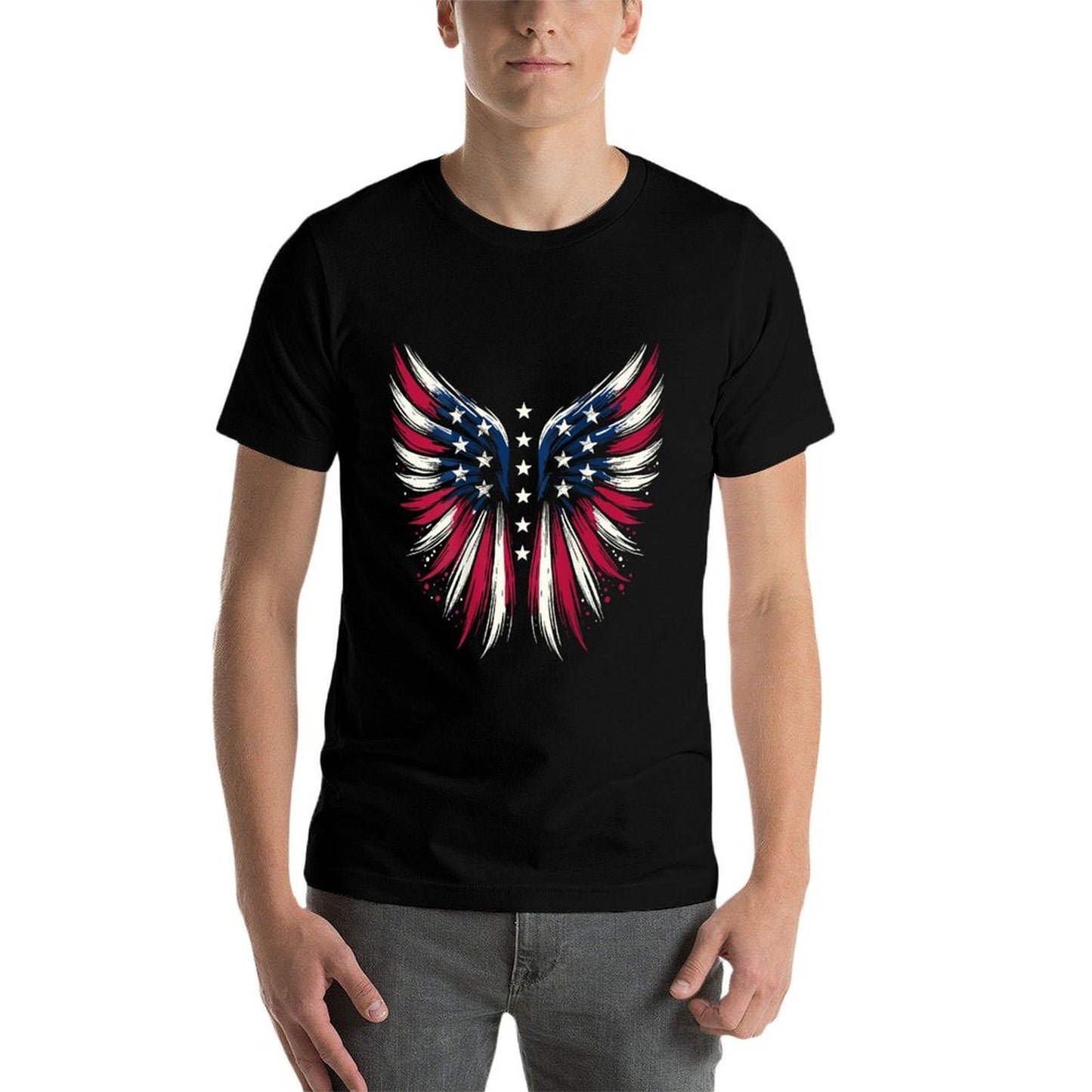 Patriotic Freedom Wings with American 4th of July  Ribbed Collar T-Shirt