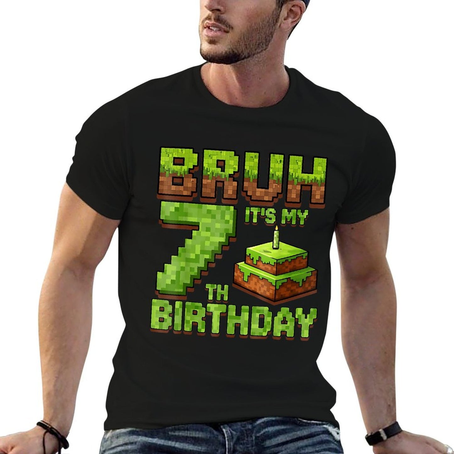 Funny Birthday Boy Bruh It's My 7th Birthday Game Pixel  Stretchy T-Shirt