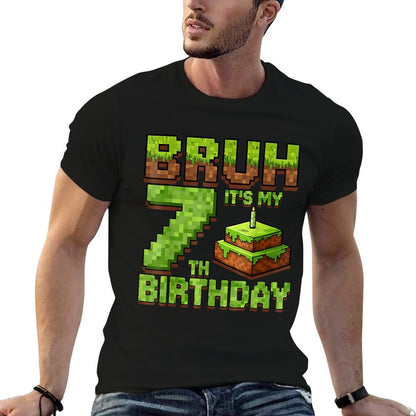 Funny Birthday Boy Bruh It's My 7th Birthday Game Pixel  Stretchy T-Shirt