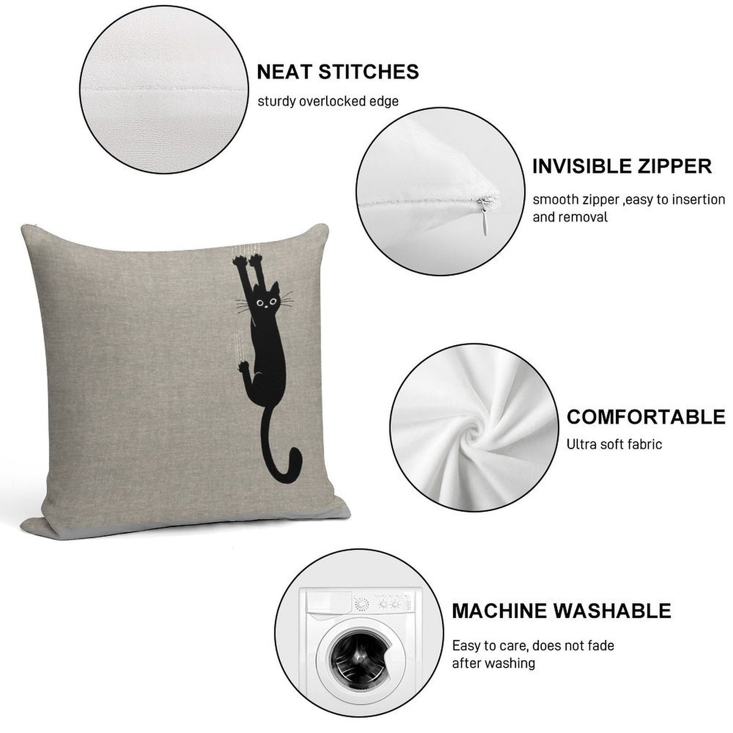 Black Cat Holding On Soft Durable Construction Throw Pillow