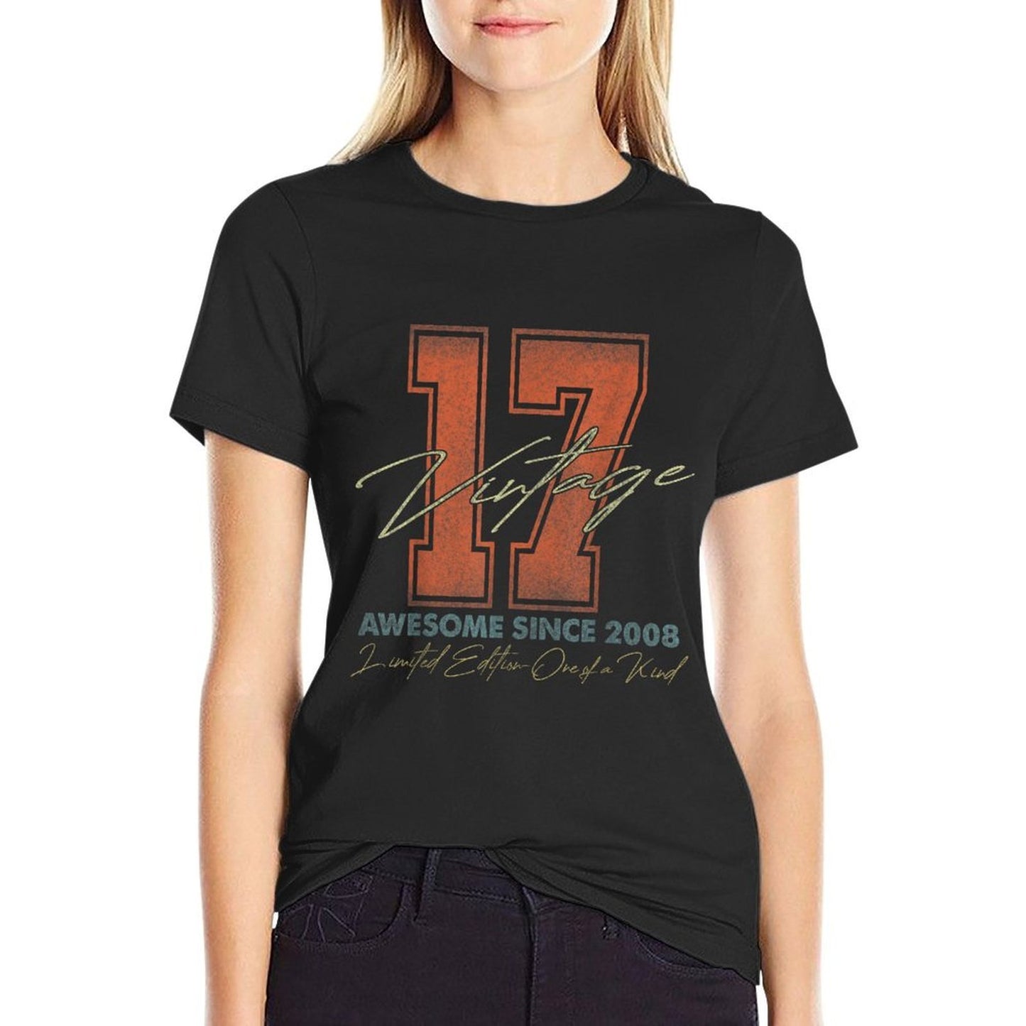 17 Year Old Gifts Vintage 2008 Limited Edition 17th Birthday  Ribbed Collar T-Shirt