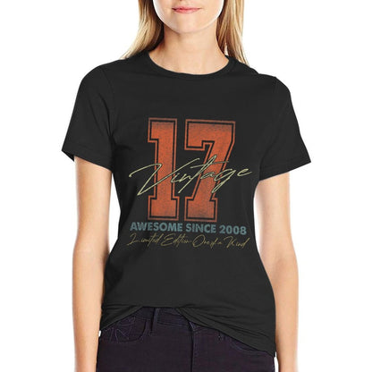 17 Year Old Gifts Vintage 2008 Limited Edition 17th Birthday  Ribbed Collar T-Shirt